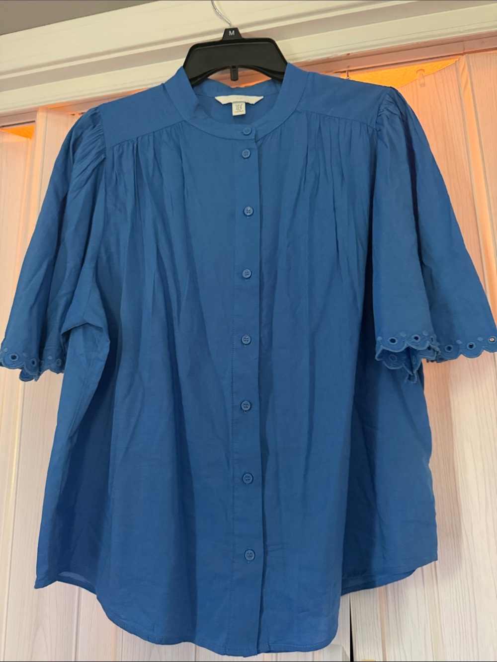 H&M Blue Button-Front Short Sleeve Blouse